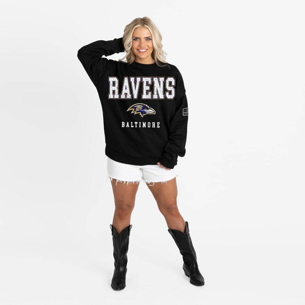 Baltimore Ravens Gameday Couture Women's Oversized Level Up Black Label Premium Fleece Sweatshirt Black | NFL