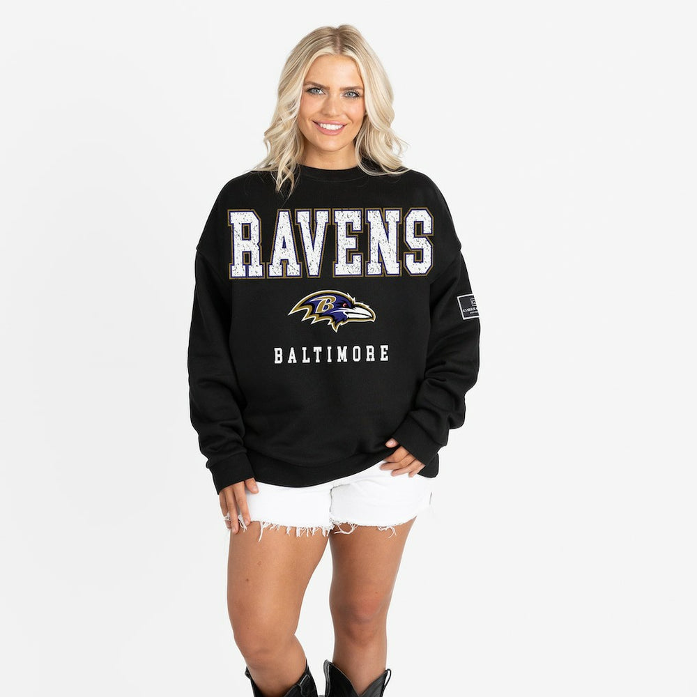 Baltimore Ravens Gameday Couture Women's Oversized Level Up Black Label Premium Fleece Sweatshirt Black | NFL