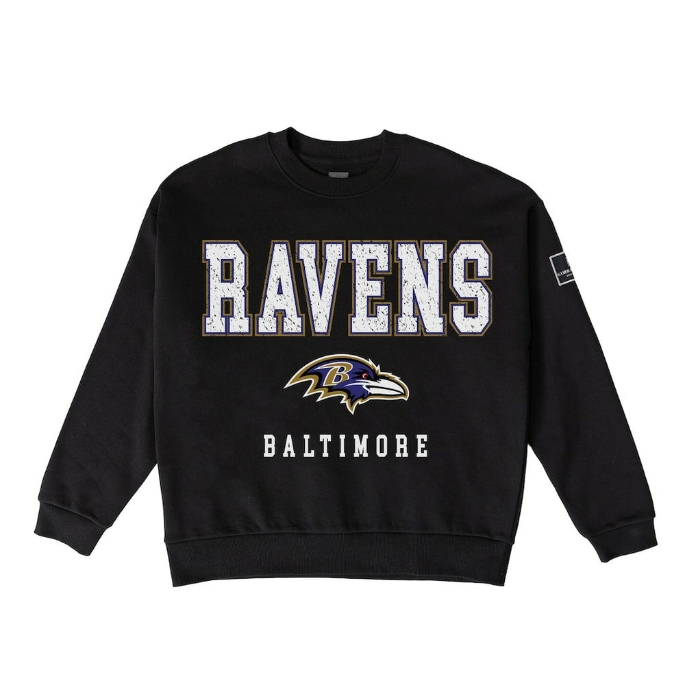 Baltimore Ravens Gameday Couture Women's Oversized Level Up Black Label Premium Fleece Sweatshirt Black | NFL