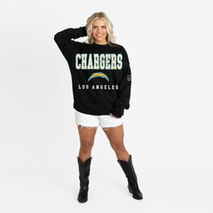 Los Angeles Chargers Gameday Couture Women's Oversized Level Up Black Label Premium Fleece Sweatshirt Black | NFL