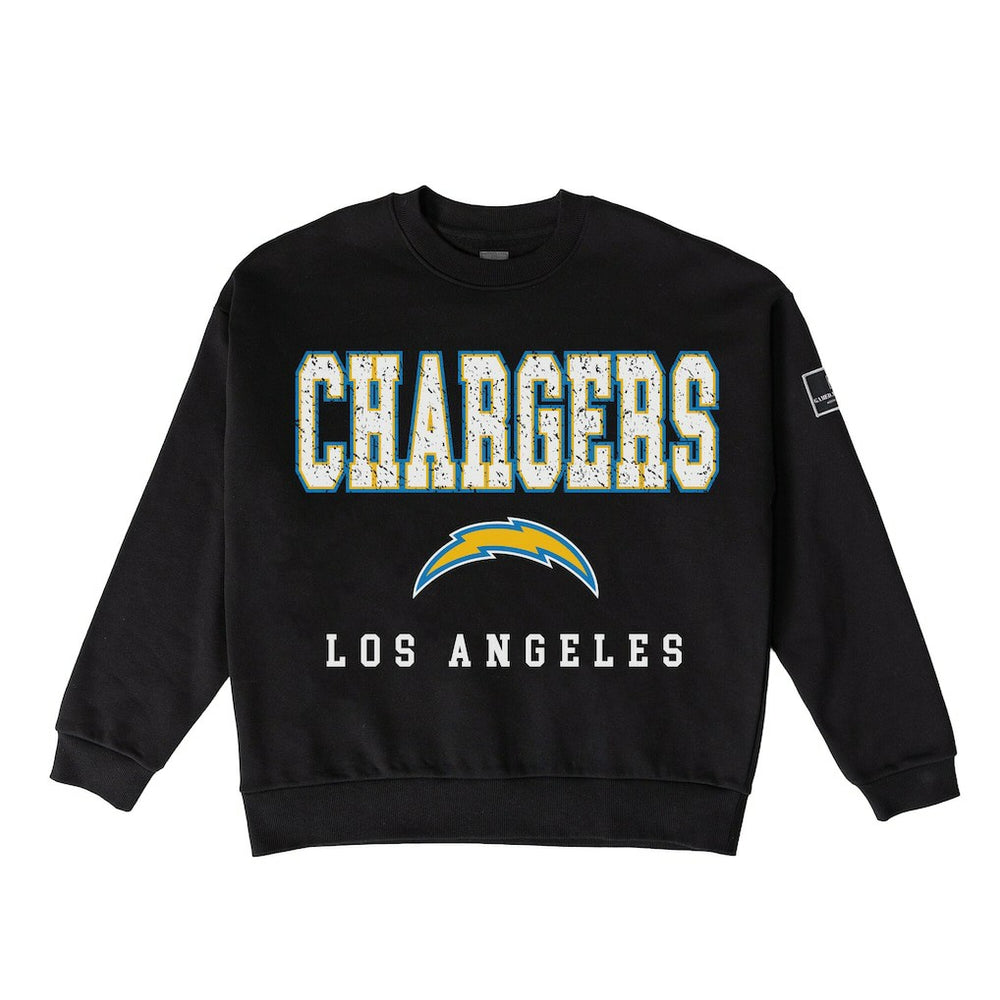 Los Angeles Chargers Gameday Couture Women's Oversized Level Up Black Label Premium Fleece Sweatshirt Black | NFL