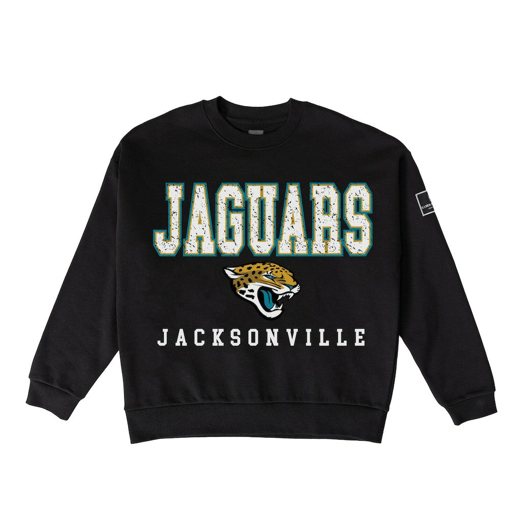 Jacksonville Jaguars Gameday Couture Women's Oversized Level Up Black Label Premium Fleece Sweatshirt Black | NFL