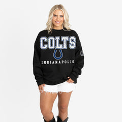 Indianapolis Colts Gameday Couture Women's Oversized Level Up Black Label Premium Fleece Sweatshirt Black | NFL