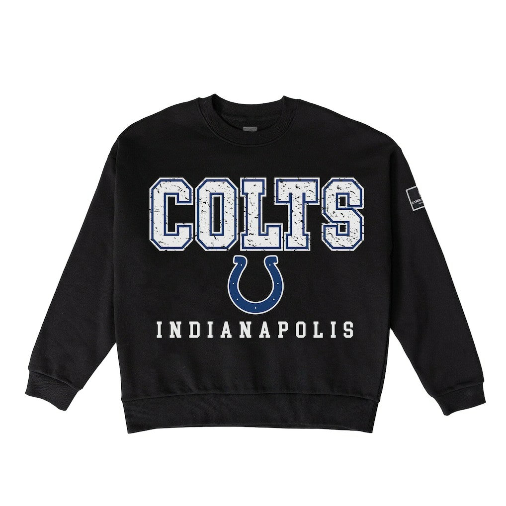 Indianapolis Colts Gameday Couture Women's Oversized Level Up Black Label Premium Fleece Sweatshirt Black | NFL