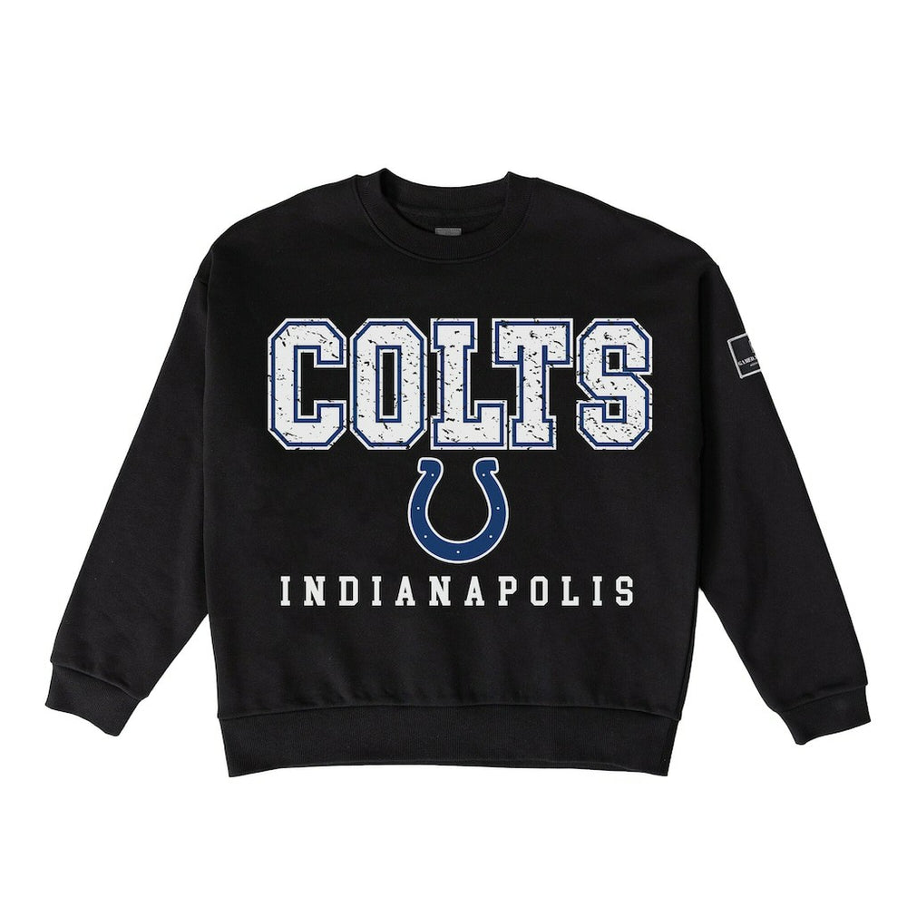 Indianapolis Colts Gameday Couture Women's Oversized Level Up Black Label Premium Fleece Sweatshirt Black | NFL