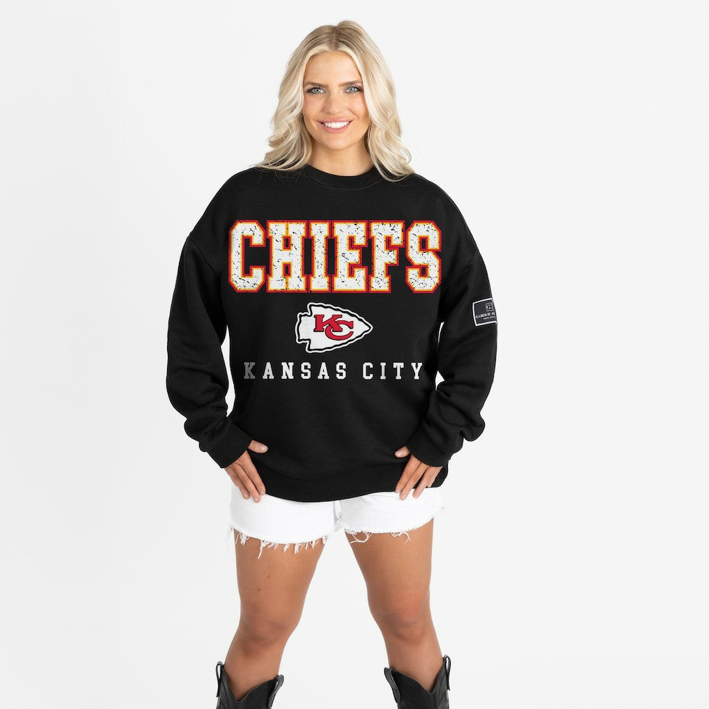 Kansas City Chiefs Gameday Couture Women's Oversized Level Up Black Label Premium Fleece Sweatshirt Black | NFL