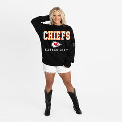 Kansas City Chiefs Gameday Couture Women's Oversized Level Up Black Label Premium Fleece Sweatshirt Black | NFL