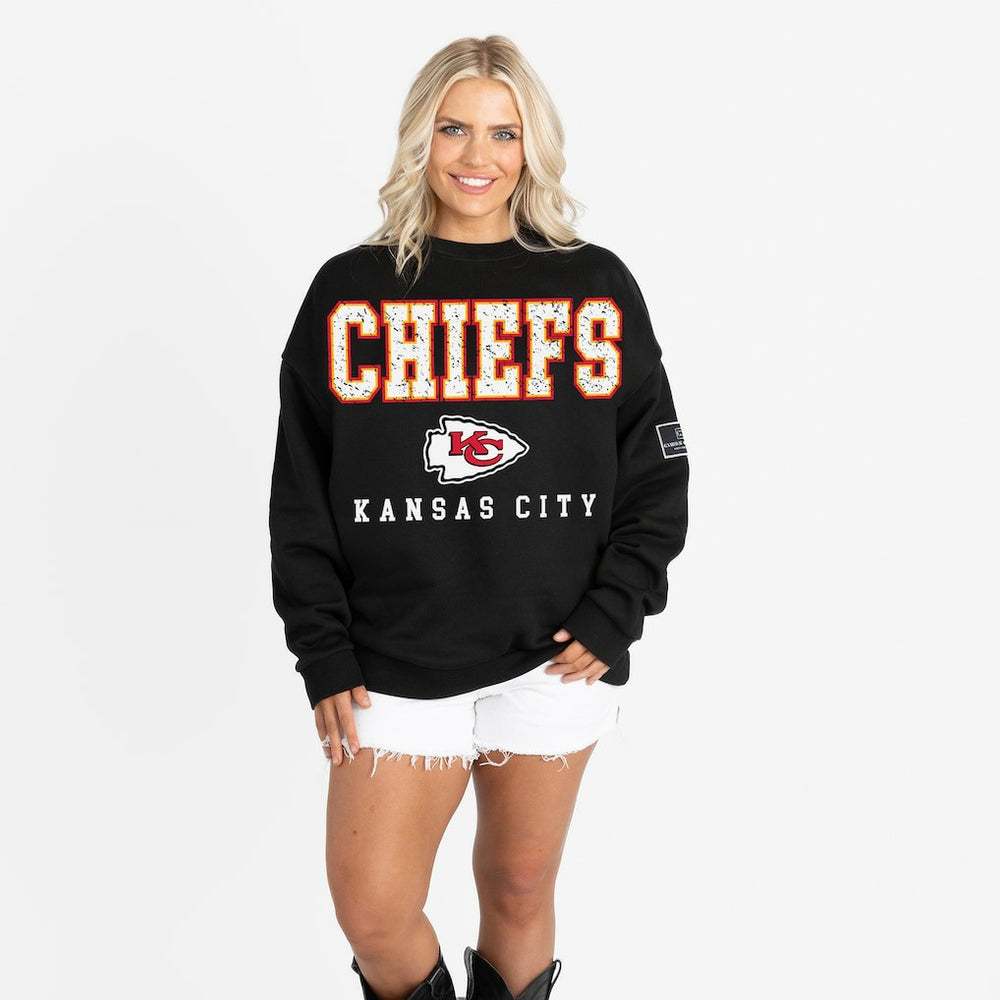 Kansas City Chiefs Gameday Couture Women's Oversized Level Up Black Label Premium Fleece Sweatshirt Black | NFL