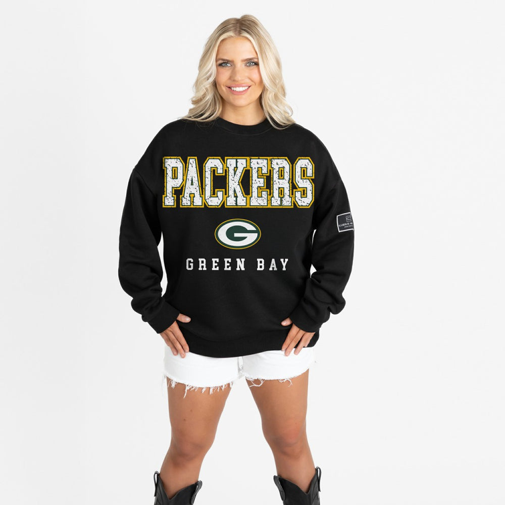 Green Bay Packers Gameday Couture Women's Oversized Level Up Black Label Premium Fleece Sweatshirt Black | NFL