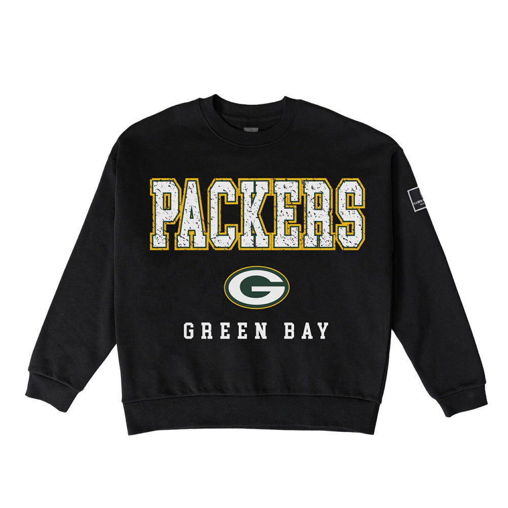 Green Bay Packers Gameday Couture Women's Oversized Level Up Black Label Premium Fleece Sweatshirt Black | NFL