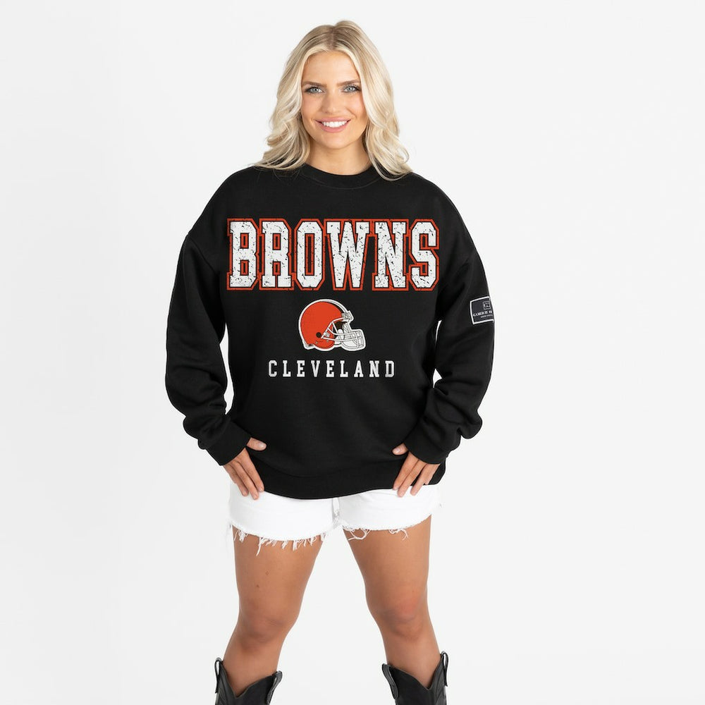 Cleveland Browns Gameday Couture Women's Oversized Level Up Black Label Premium Fleece Sweatshirt Black | NFL