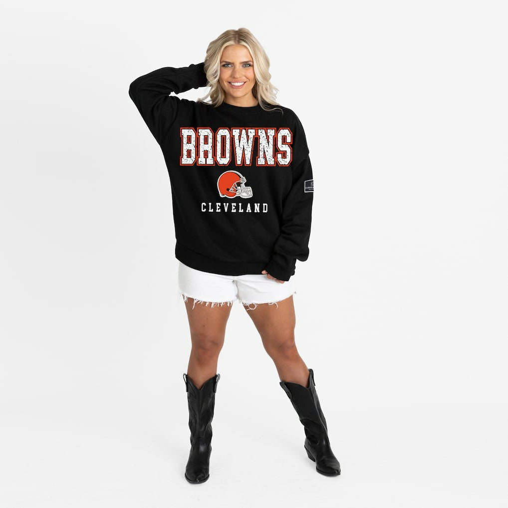 Cleveland Browns Gameday Couture Women's Oversized Level Up Black Label Premium Fleece Sweatshirt Black | NFL