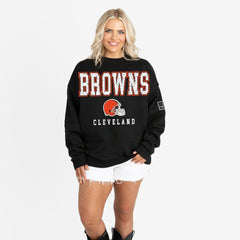 Cleveland Browns Gameday Couture Women's Oversized Level Up Black Label Premium Fleece Sweatshirt Black | NFL