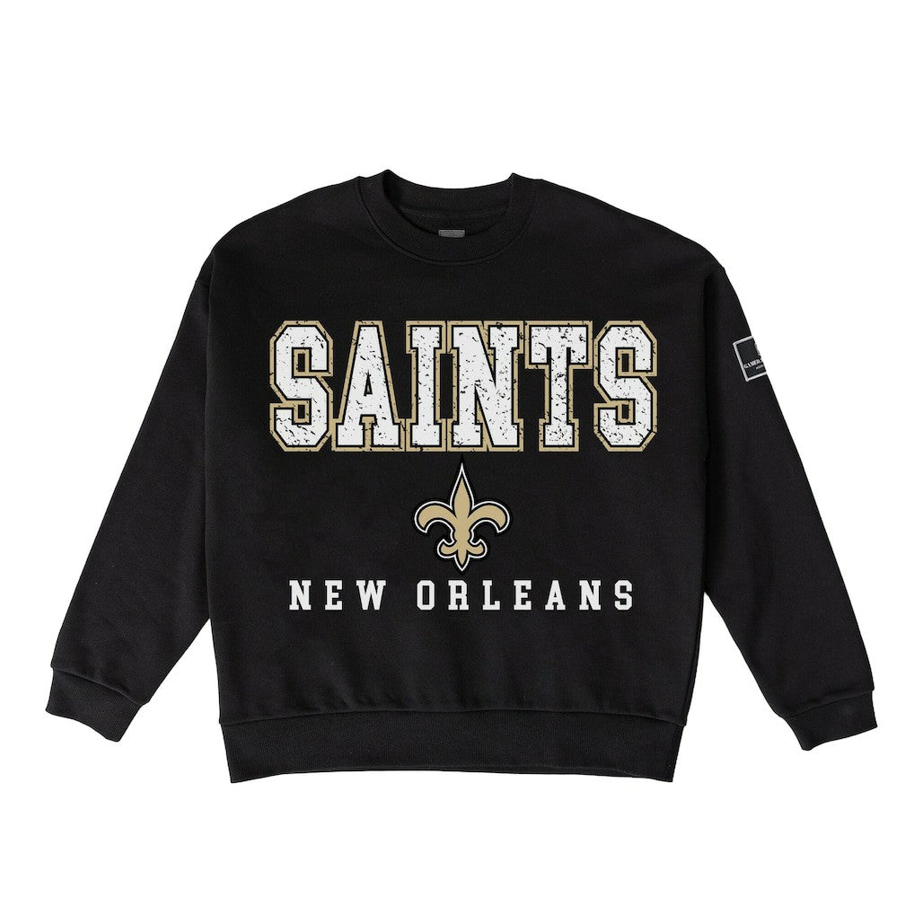 New Orleans Saints Gameday Couture Women's Oversized Level Up Black Label Premium Fleece Sweatshirt Black | NFL