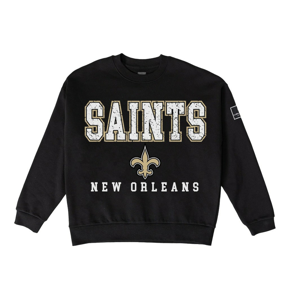 New Orleans Saints Gameday Couture Women's Oversized Level Up Black Label Premium Fleece Sweatshirt Black | NFL