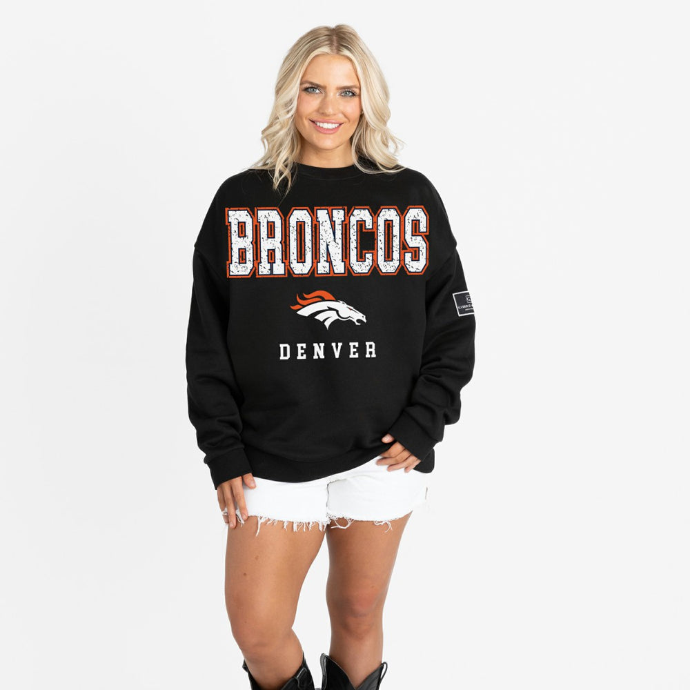 Denver Broncos Gameday Couture Women's Oversized Level Up Black Label Premium Fleece Sweatshirt Black | NFL