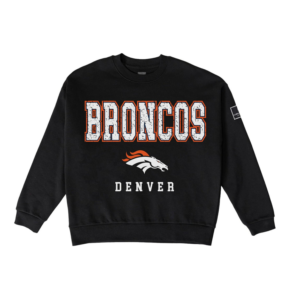 Denver Broncos Gameday Couture Women's Oversized Level Up Black Label Premium Fleece Sweatshirt Black | NFL