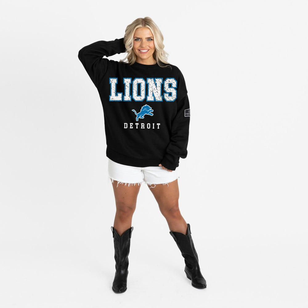 Detroit Lions Gameday Couture Women's Oversized Level Up Black Label Premium Fleece Sweatshirt Black | NFL