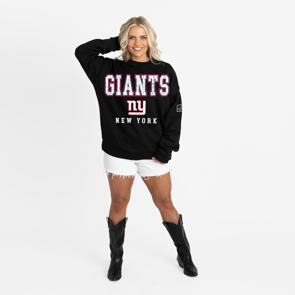 New York Giants Gameday Couture Women's Oversized Level Up Black Label Premium Fleece Sweatshirt Black | NFL