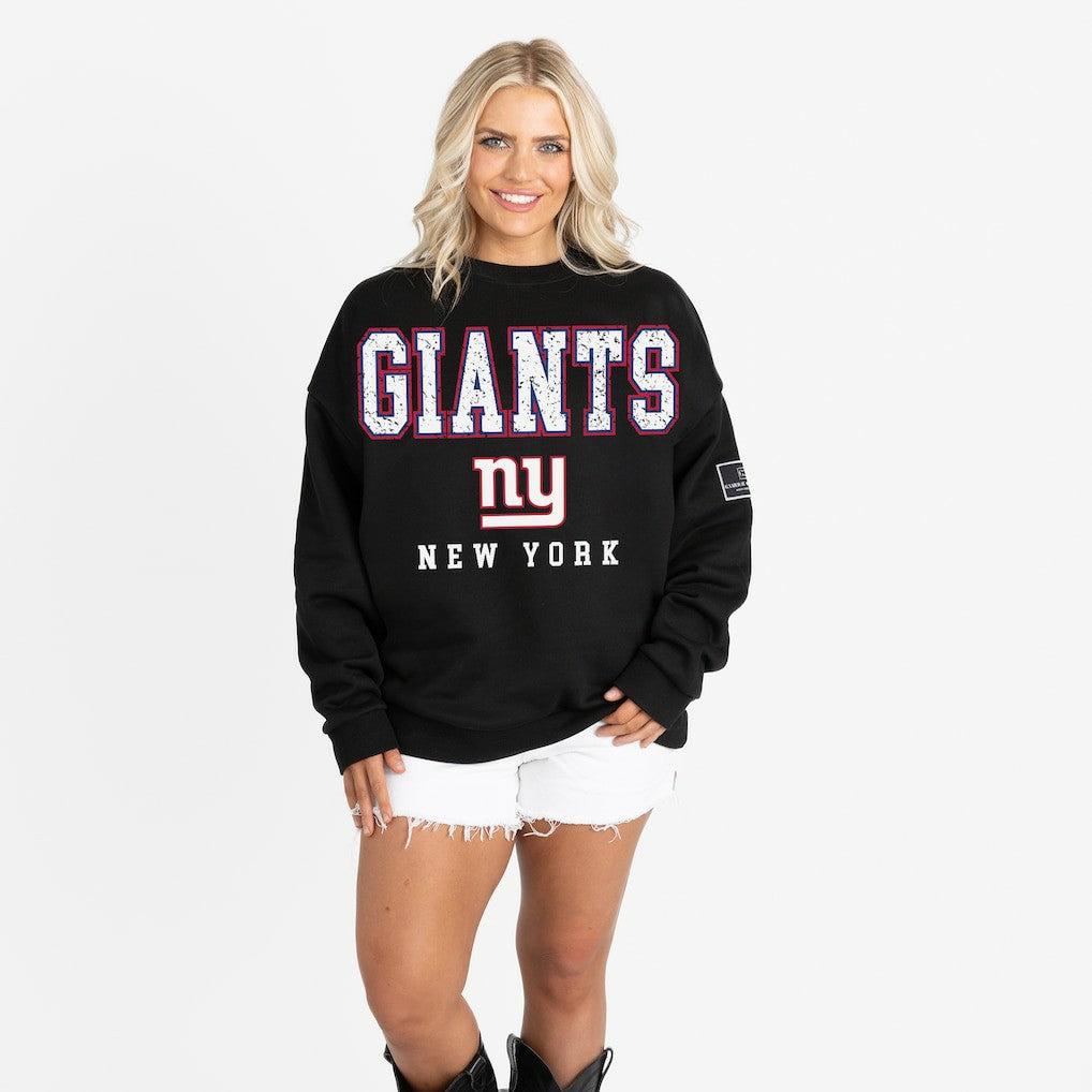 New York Giants Gameday Couture Women's Oversized Level Up Black Label Premium Fleece Sweatshirt Black | NFL