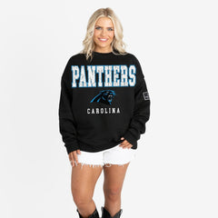 Carolina Panthers Gameday Couture Women's Oversized Level Up Black Label Premium Fleece Sweatshirt Black | NFL