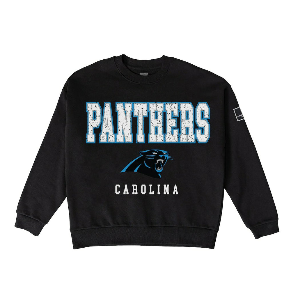 Carolina Panthers Gameday Couture Women's Oversized Level Up Black Label Premium Fleece Sweatshirt Black | NFL