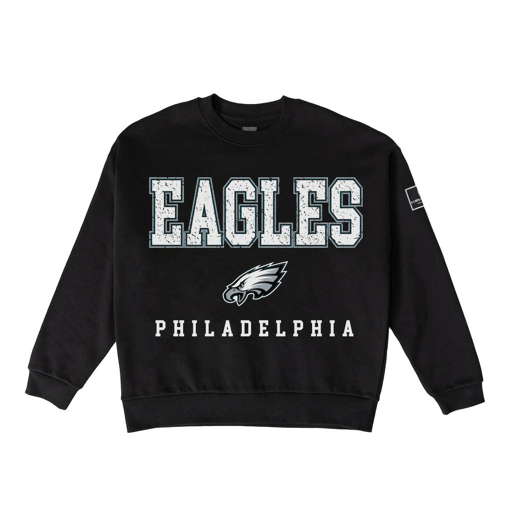 Philadelphia Eagles Gameday Couture Women's Oversized Level Up Black Label Premium Fleece Sweatshirt Black | NFL