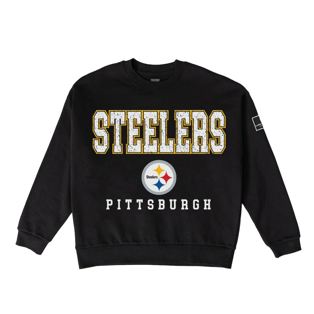 Pittsburgh Steelers Gameday Couture Women's Oversized Level Up Black Label Premium Fleece Sweatshirt Black | NFL