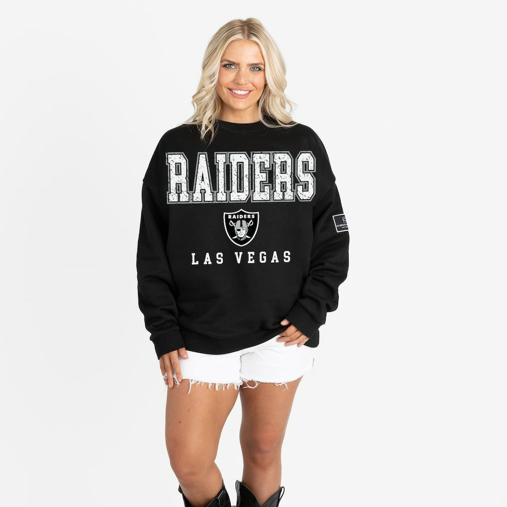 Las Vegas Raiders Gameday Couture Women's Oversized Level Up Black Label Premium Fleece Sweatshirt Black | NFL