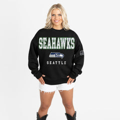 Seattle Seahawks Gameday Couture Women's Oversized Level Up Black Label Premium Fleece Sweatshirt Black | NFL