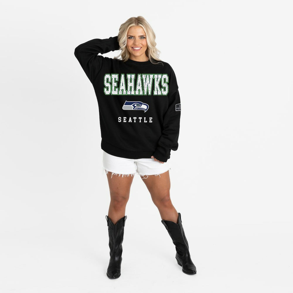Seattle Seahawks Gameday Couture Women's Oversized Level Up Black Label Premium Fleece Sweatshirt Black | NFL