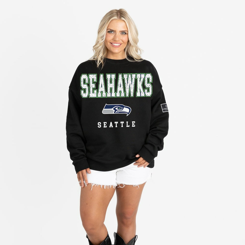 Seattle Seahawks Gameday Couture Women's Oversized Level Up Black Label Premium Fleece Sweatshirt Black | NFL