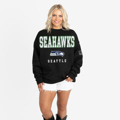 Seattle Seahawks Gameday Couture Women's Oversized Level Up Black Label Premium Fleece Sweatshirt Black | NFL