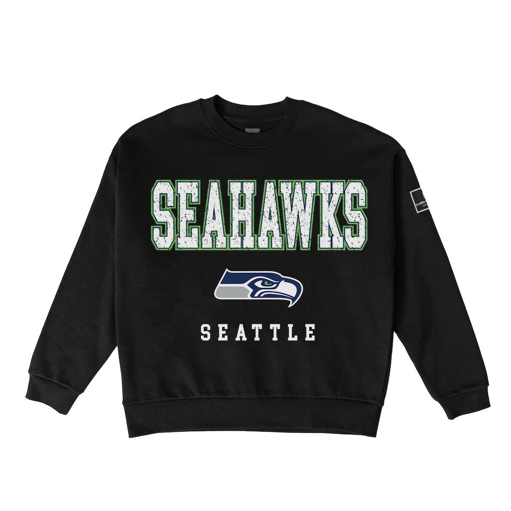 Seattle Seahawks Gameday Couture Women's Oversized Level Up Black Label Premium Fleece Sweatshirt Black | NFL