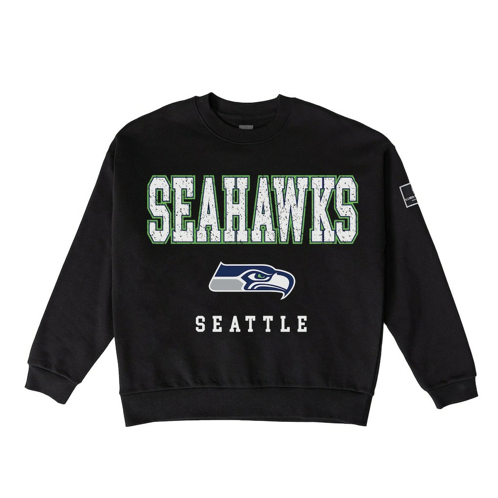 Seattle Seahawks Gameday Couture Women's Oversized Level Up Black Label Premium Fleece Sweatshirt Black | NFL