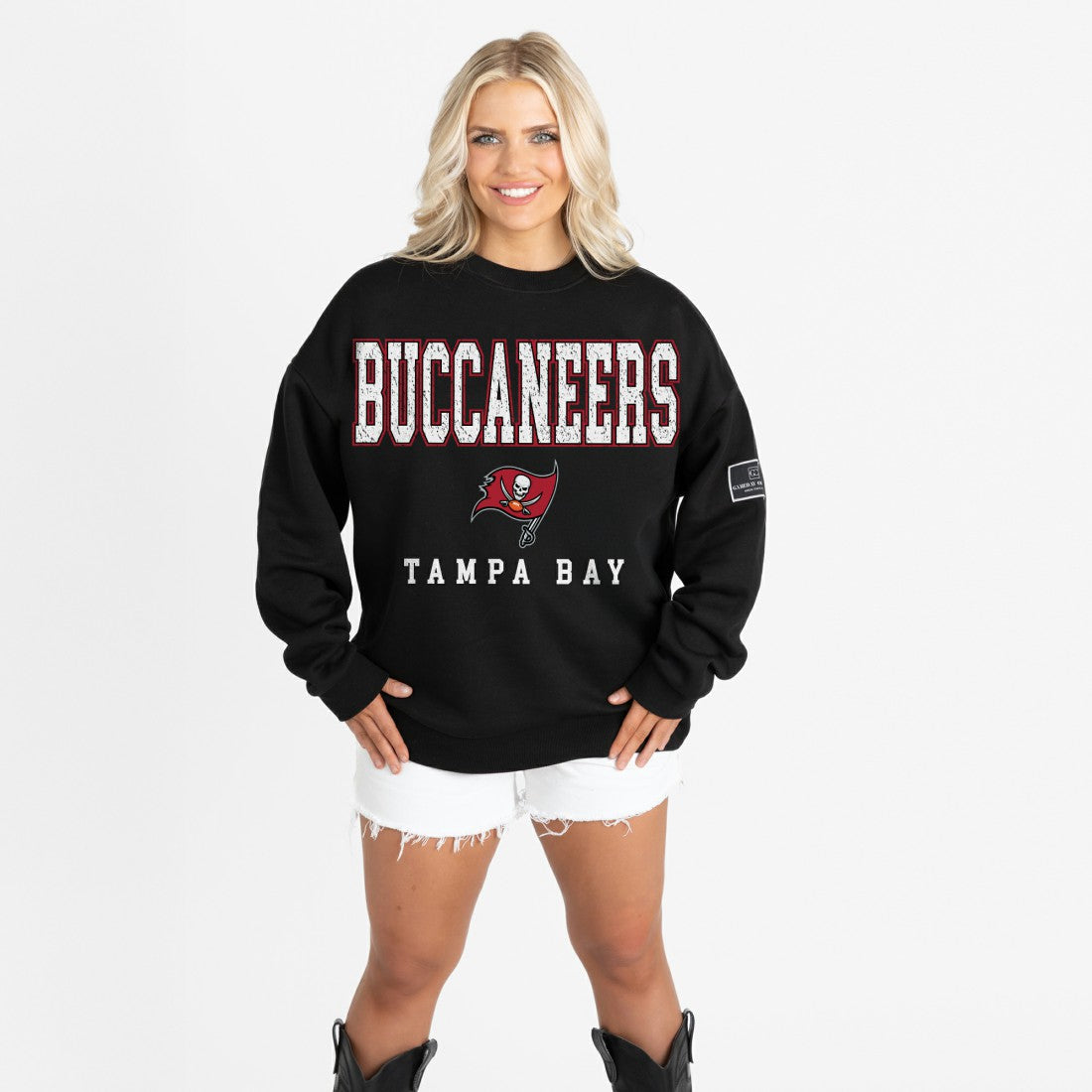 Tampa Bay Buccaneers Gameday Couture Women's Oversized Level Up Black Label Premium Fleece Sweatshirt Black | NFL