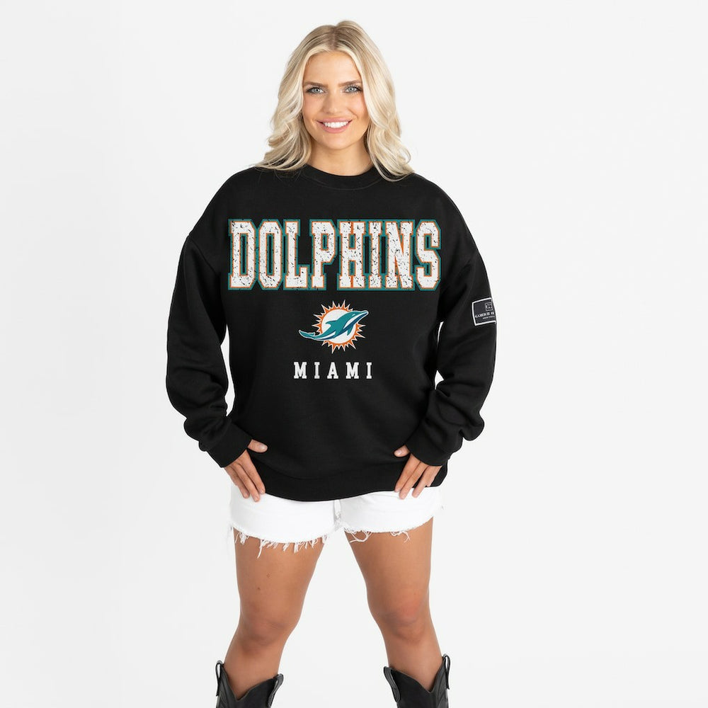 Miami Dolphins Gameday Couture Women's Oversized Level Up Black Label Premium Fleece Sweatshirt Black | NFL