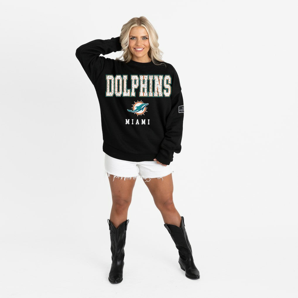 Miami Dolphins Gameday Couture Women's Oversized Level Up Black Label Premium Fleece Sweatshirt Black | NFL
