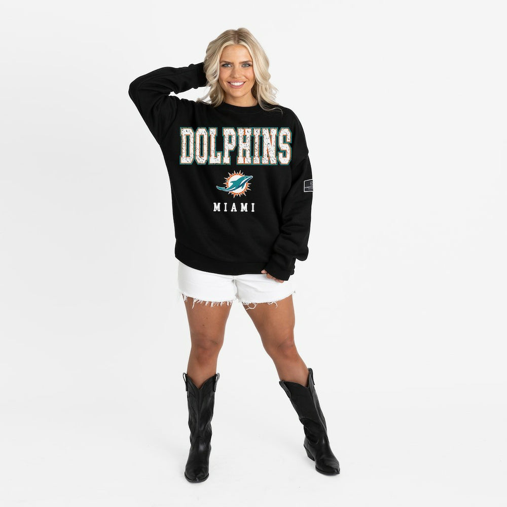 Miami Dolphins Gameday Couture Women's Oversized Level Up Black Label Premium Fleece Sweatshirt Black | NFL