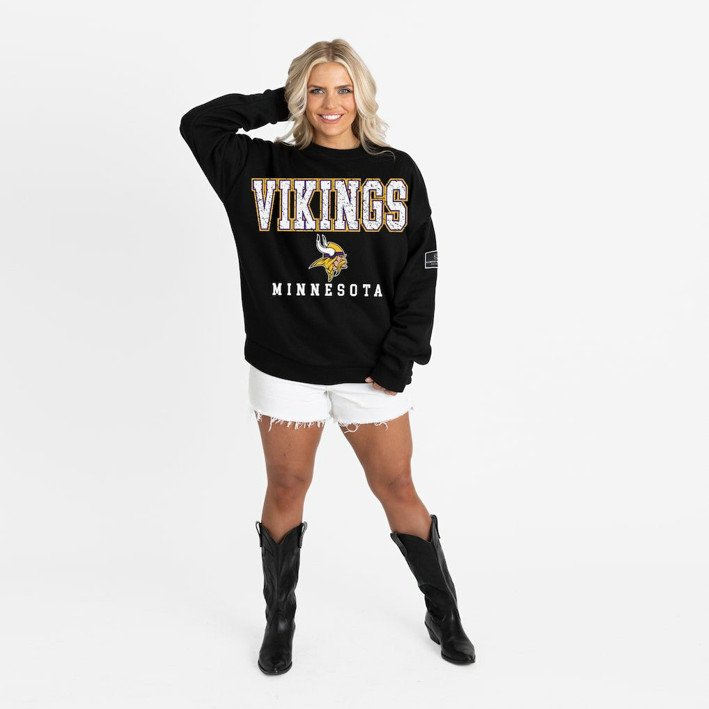 Minnesota Vikings Gameday Couture Women's Oversized Level Up Black Label Premium Fleece Sweatshirt Black | NFL