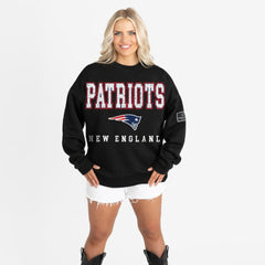 New England Patriots Gameday Couture Women's Oversized Level Up Black Label Premium Fleece Sweatshirt Black | NFL