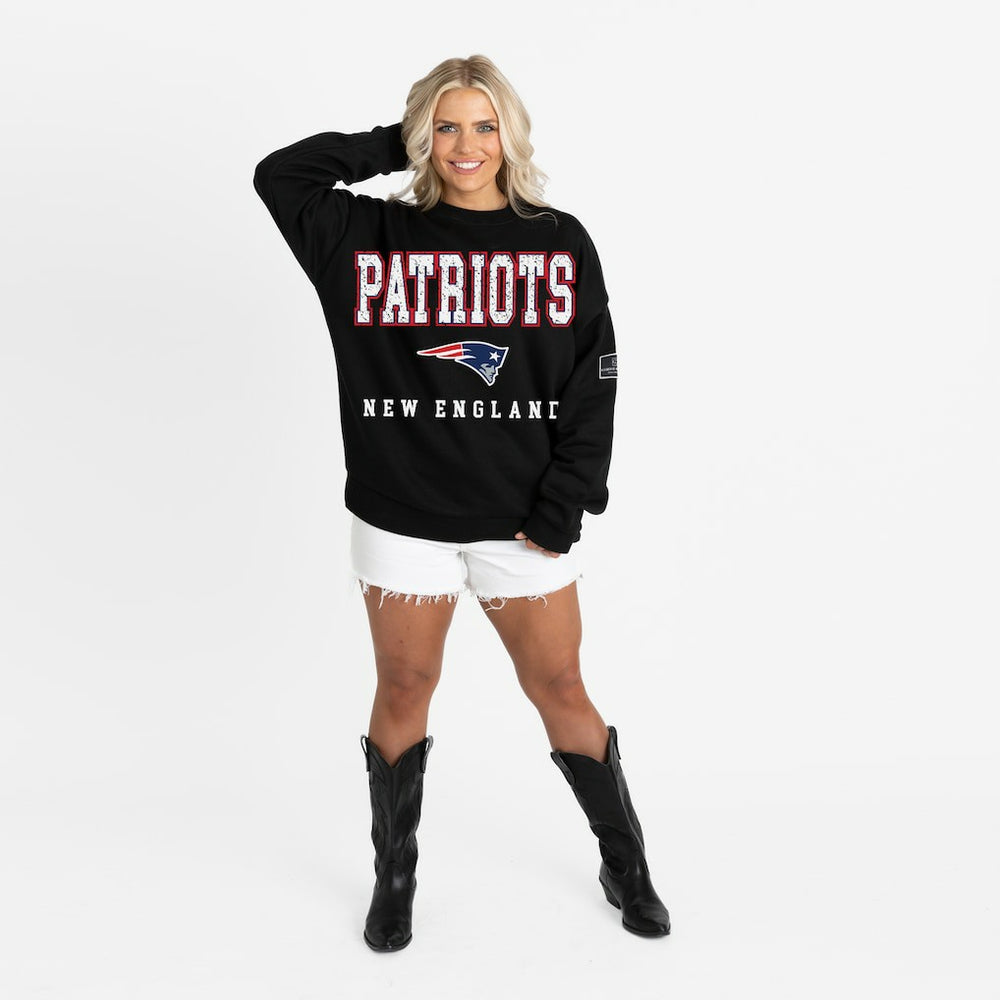 New England Patriots Gameday Couture Women's Oversized Level Up Black Label Premium Fleece Sweatshirt Black | NFL