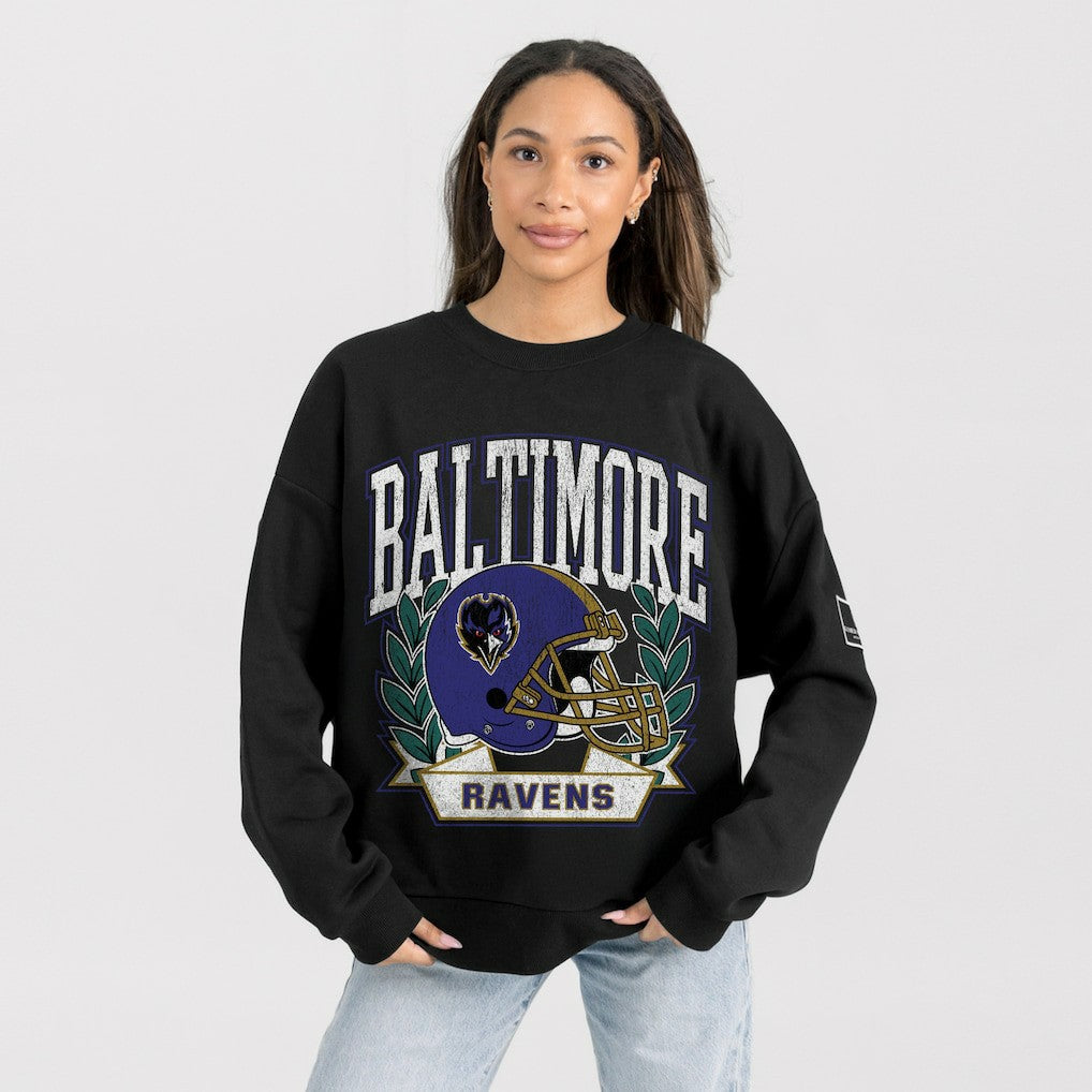 Baltimore Ravens Gameday Couture Women's Oversized Victory Lane Black Label Premium Fleece Sweatshirt Black | NFL