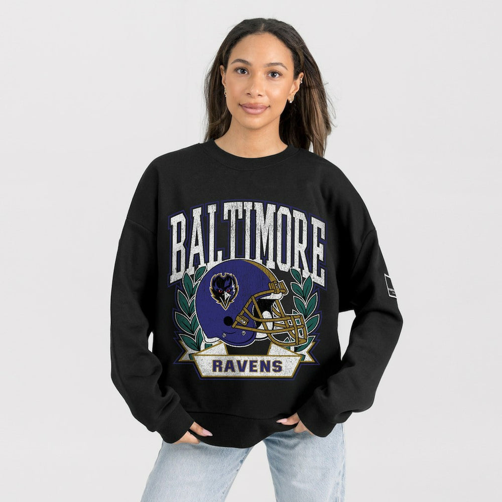 Baltimore Ravens Gameday Couture Women's Oversized Victory Lane Black Label Premium Fleece Sweatshirt Black | NFL