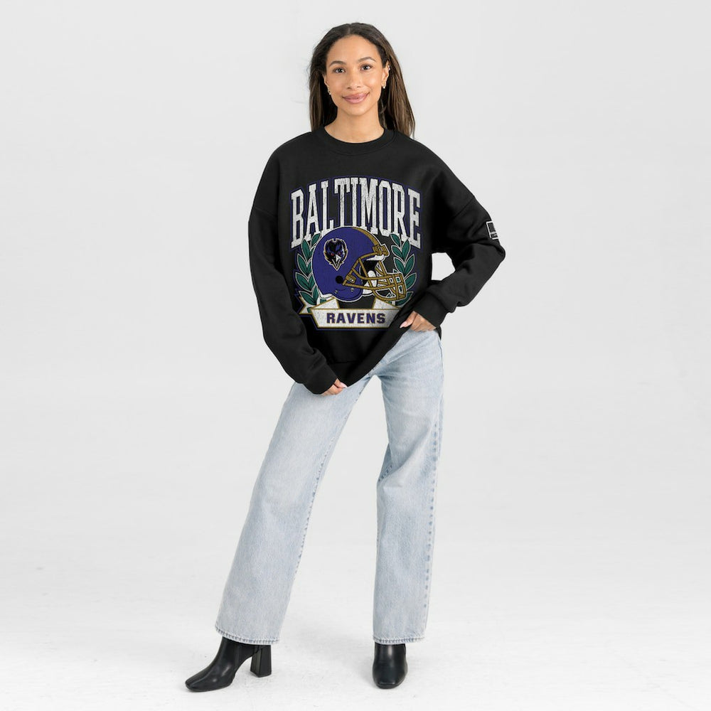 Baltimore Ravens Gameday Couture Women's Oversized Victory Lane Black Label Premium Fleece Sweatshirt Black | NFL
