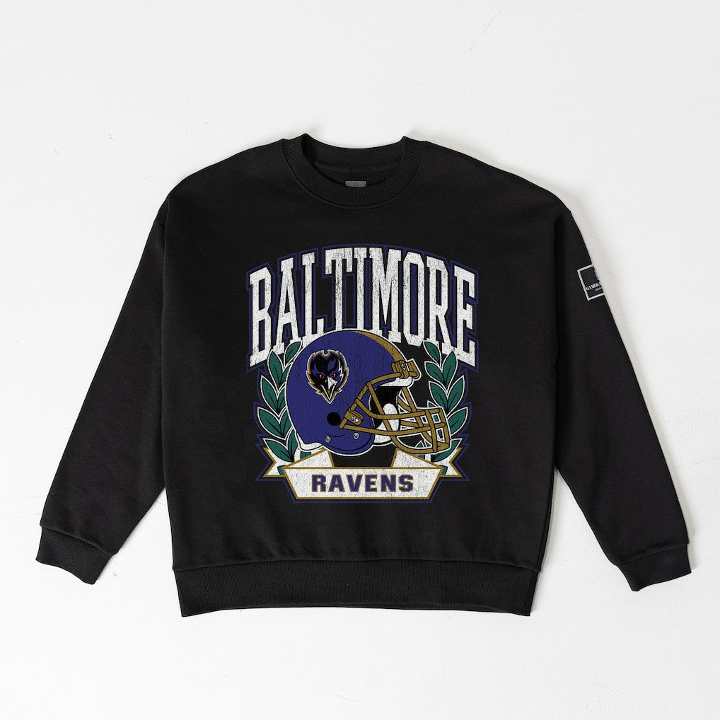Baltimore Ravens Gameday Couture Women's Oversized Victory Lane Black Label Premium Fleece Sweatshirt Black | NFL
