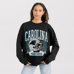 Carolina Panthers Gameday Couture Women's Oversized Victory Lane Black Label Premium Fleece Sweatshirt Black | NFL