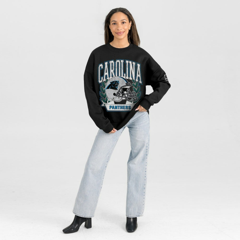 Carolina Panthers Gameday Couture Women's Oversized Victory Lane Black Label Premium Fleece Sweatshirt Black | NFL