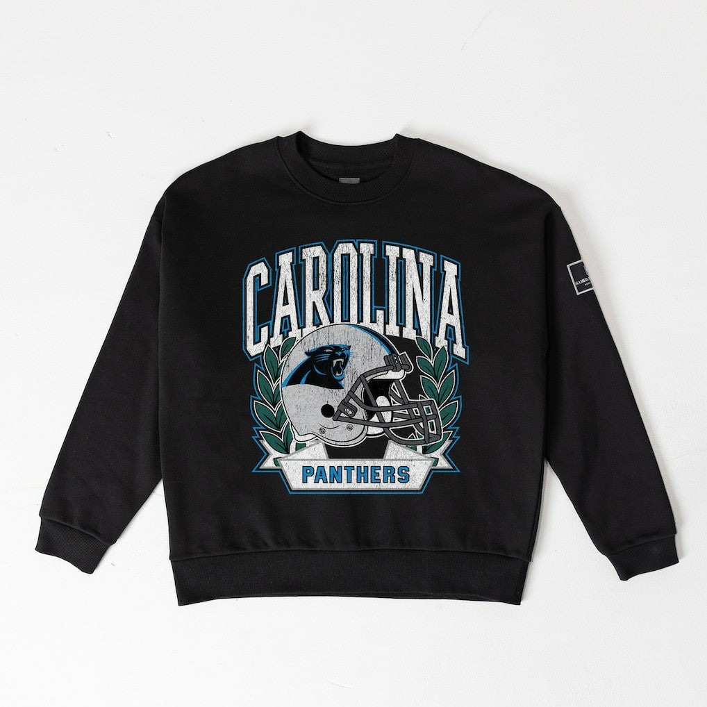 Carolina Panthers Gameday Couture Women's Oversized Victory Lane Black Label Premium Fleece Sweatshirt Black | NFL