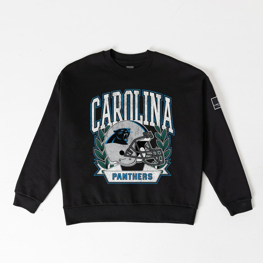 Carolina Panthers Gameday Couture Women's Oversized Victory Lane Black Label Premium Fleece Sweatshirt Black | NFL